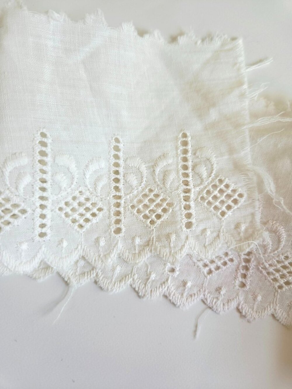 Vintage White Eyelet Lace Trim 3-Inch Wide Scalloped Cotton Fabric Edging - Picture 3 of 11